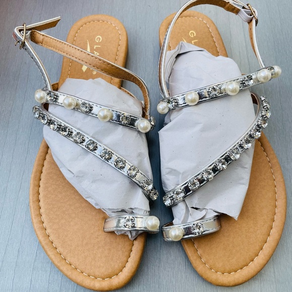 Glaze Shoes - Glaze Silver Pearl & Rhinestone Strappy Sandals